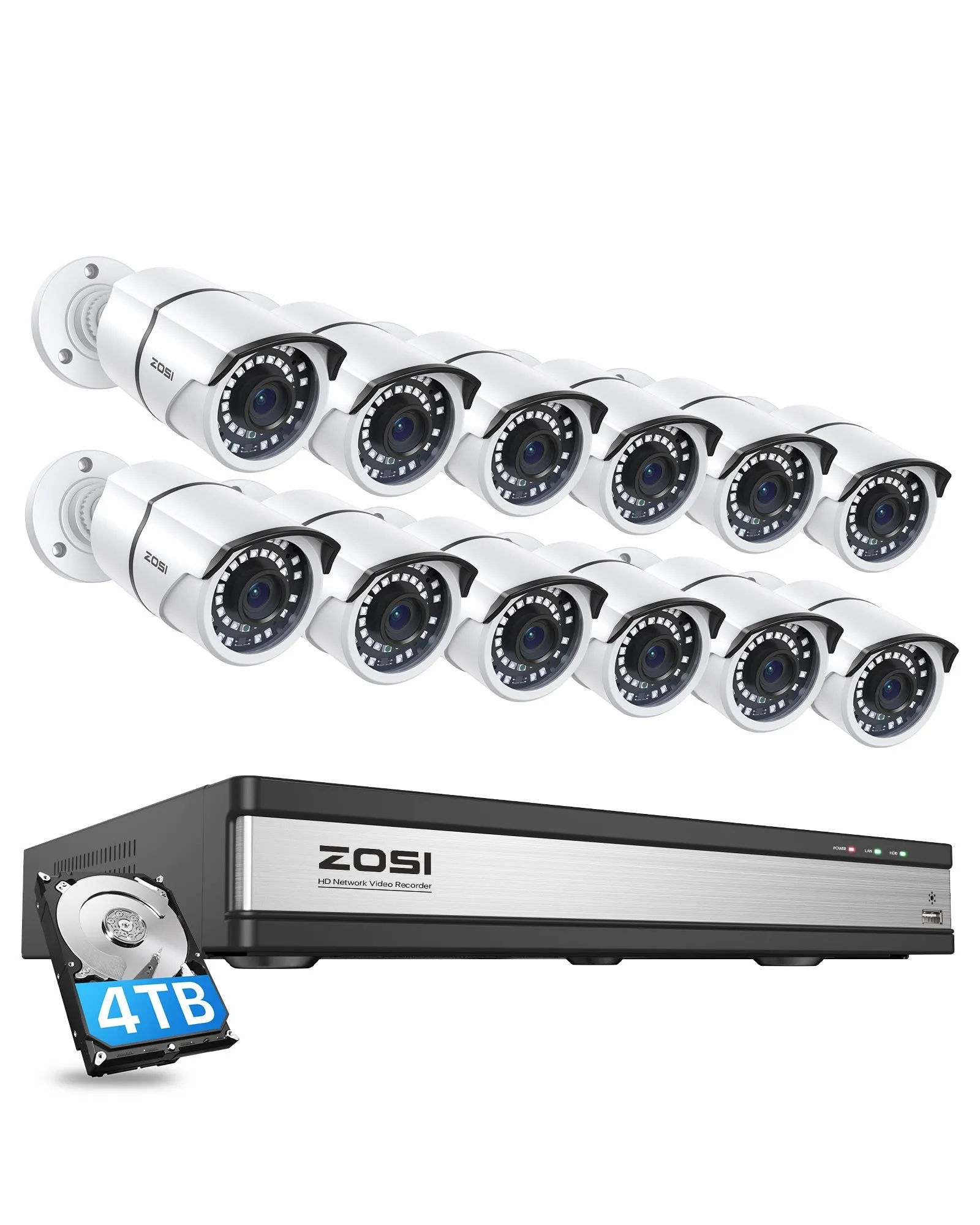 C261 5MP Security Camera System   4K 16CH PoE NVR   Up to 16 Cameras  4TB HDD