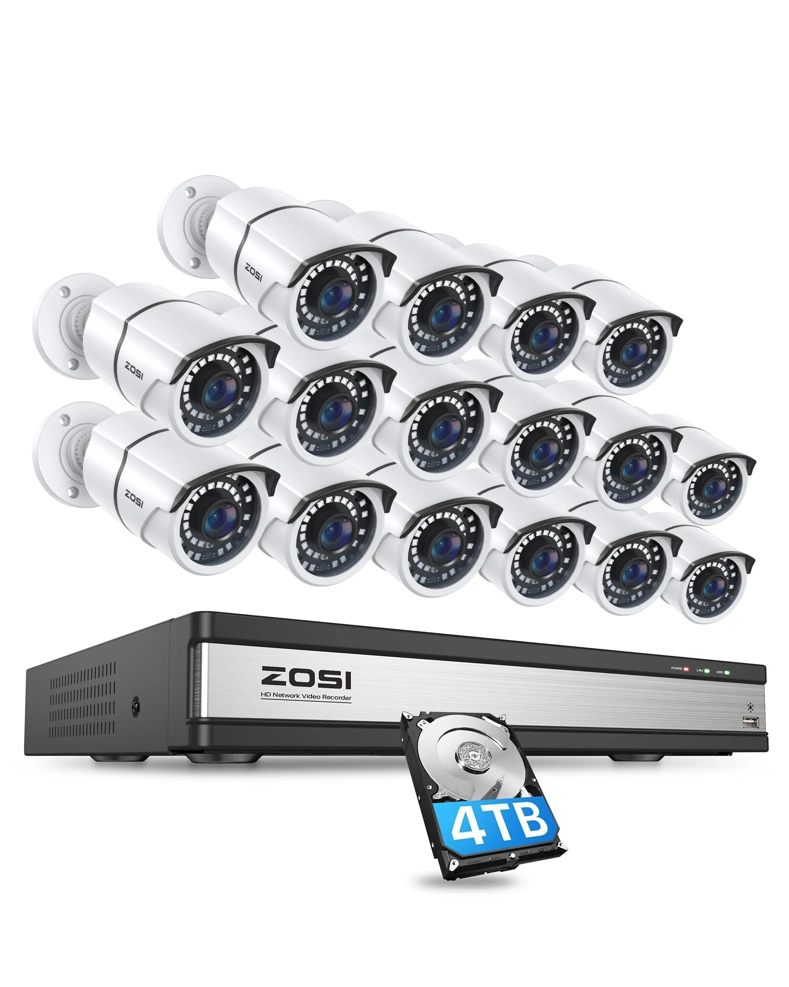 C261 5MP Security Camera System   4K 16CH PoE NVR   Up to 16 Cameras  4TB HDD