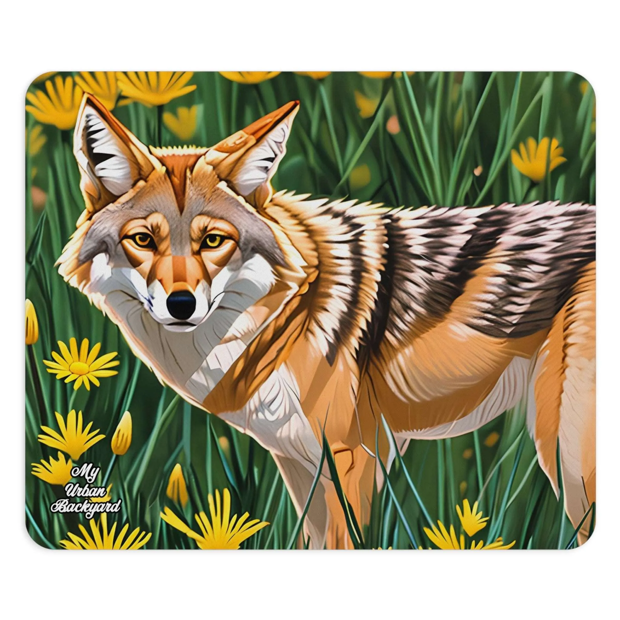 Coyote with Flowers, Computer Mouse Pad - for Home or Office