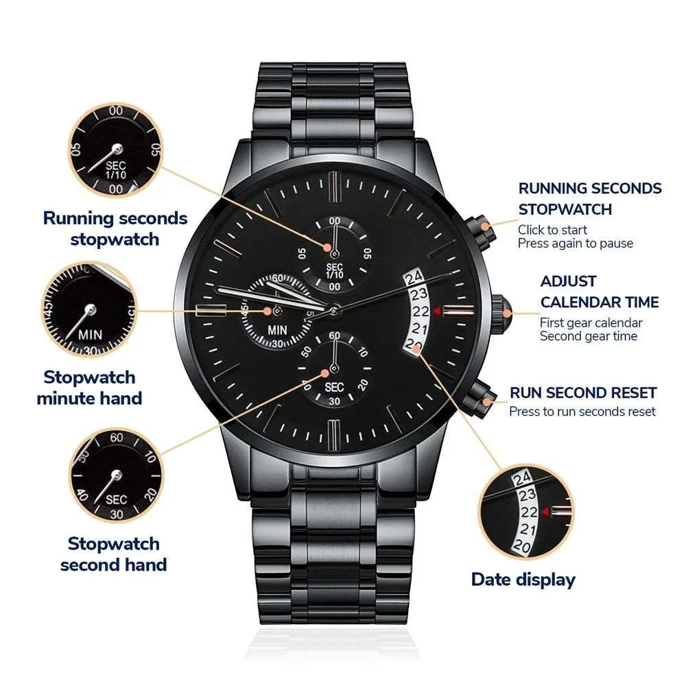 Customizable Engraved Black Chronograph men Watch