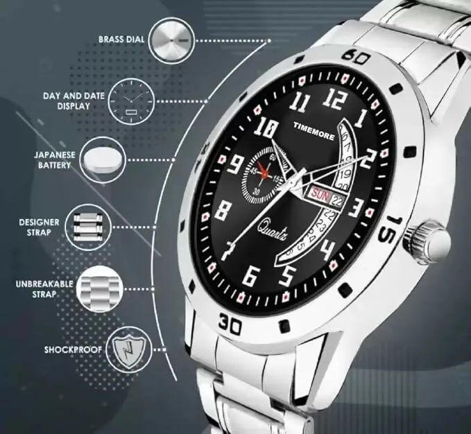 Day & Date Stainless Steel Analog Watch for Men (Black)