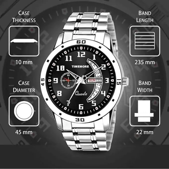 Day & Date Stainless Steel Analog Watch for Men (Black)