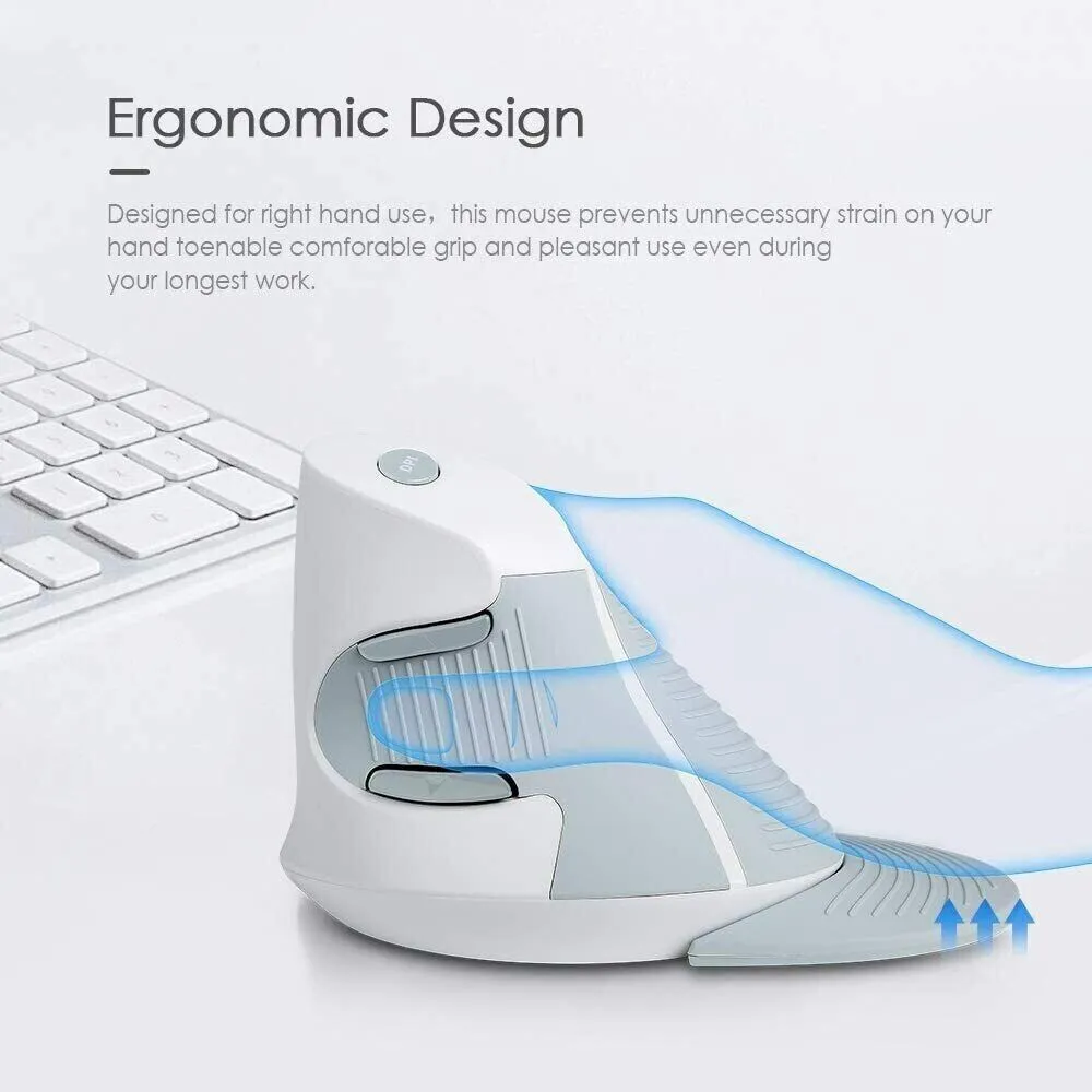 Delux Ergonomic Wired Vertical Mouse - 6 Programmable Buttons - Removable Palm Rest (White)