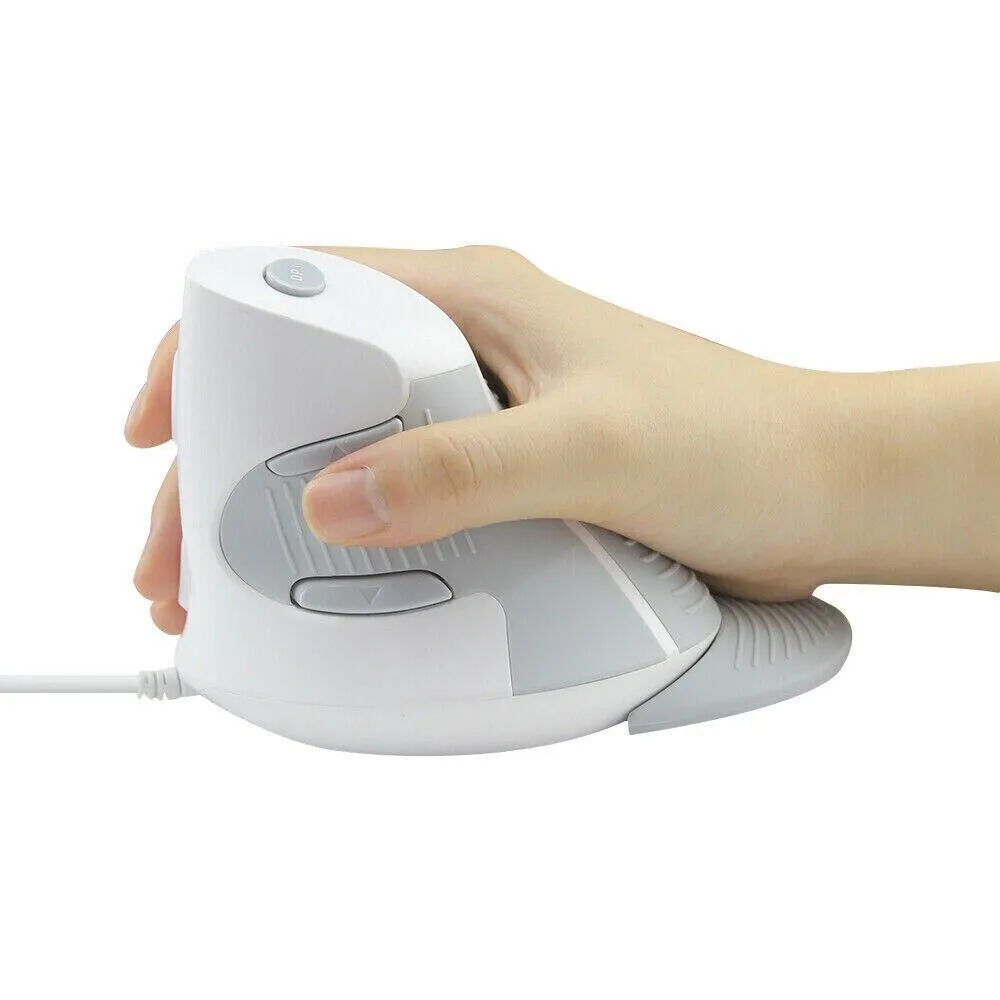 Delux Ergonomic Wired Vertical Mouse - 6 Programmable Buttons - Removable Palm Rest (White)