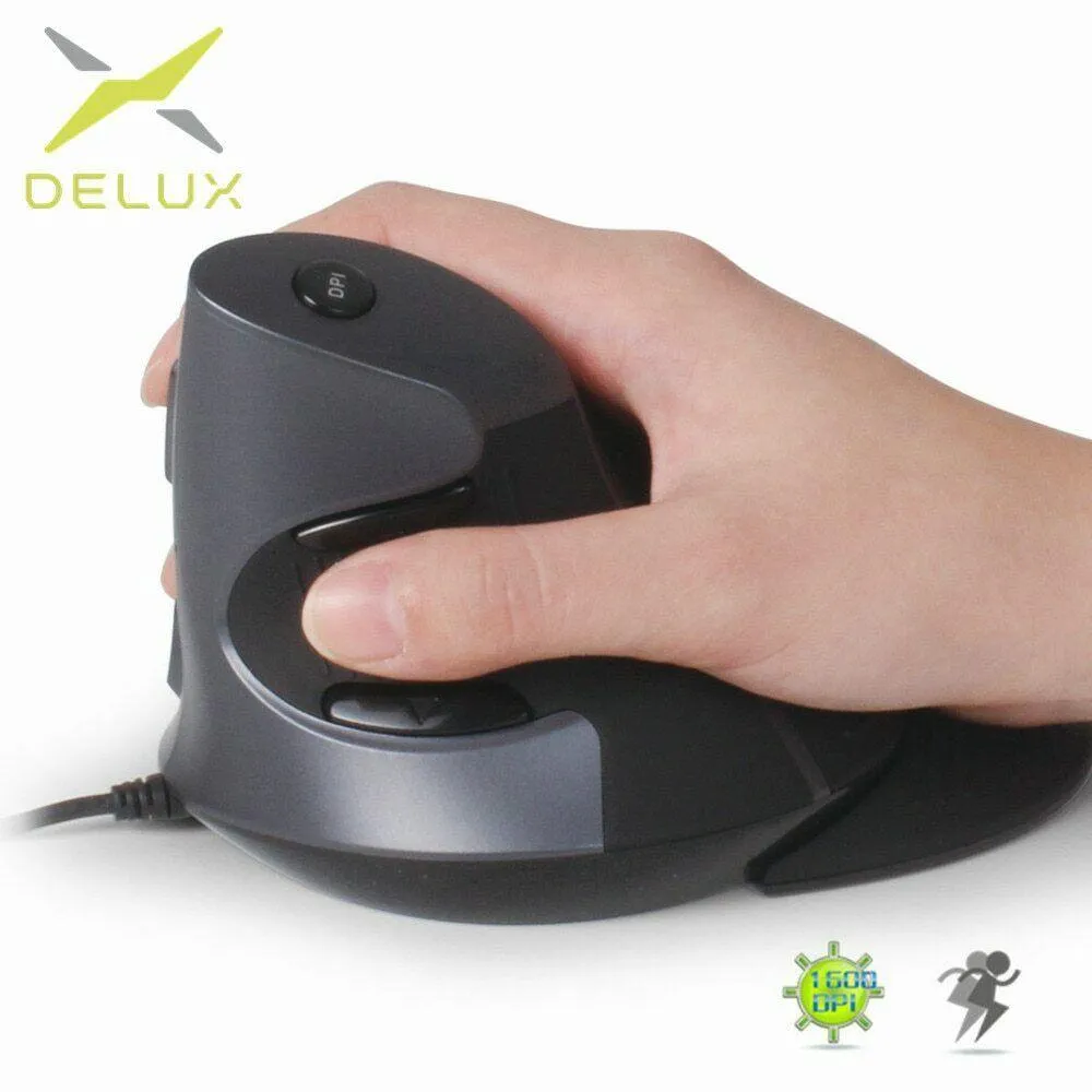 Delux M618BU Vertical Ergonomic Mouse: Wired mouse with palm rest and 6 buttons