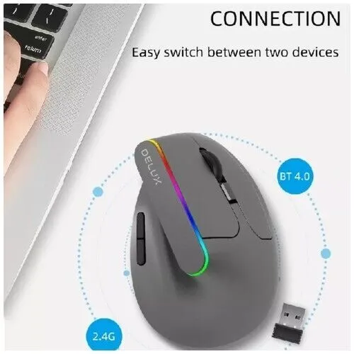 Delux M618DB Wireless Ergonomic Vertical Mouse - Dual Mode (White)