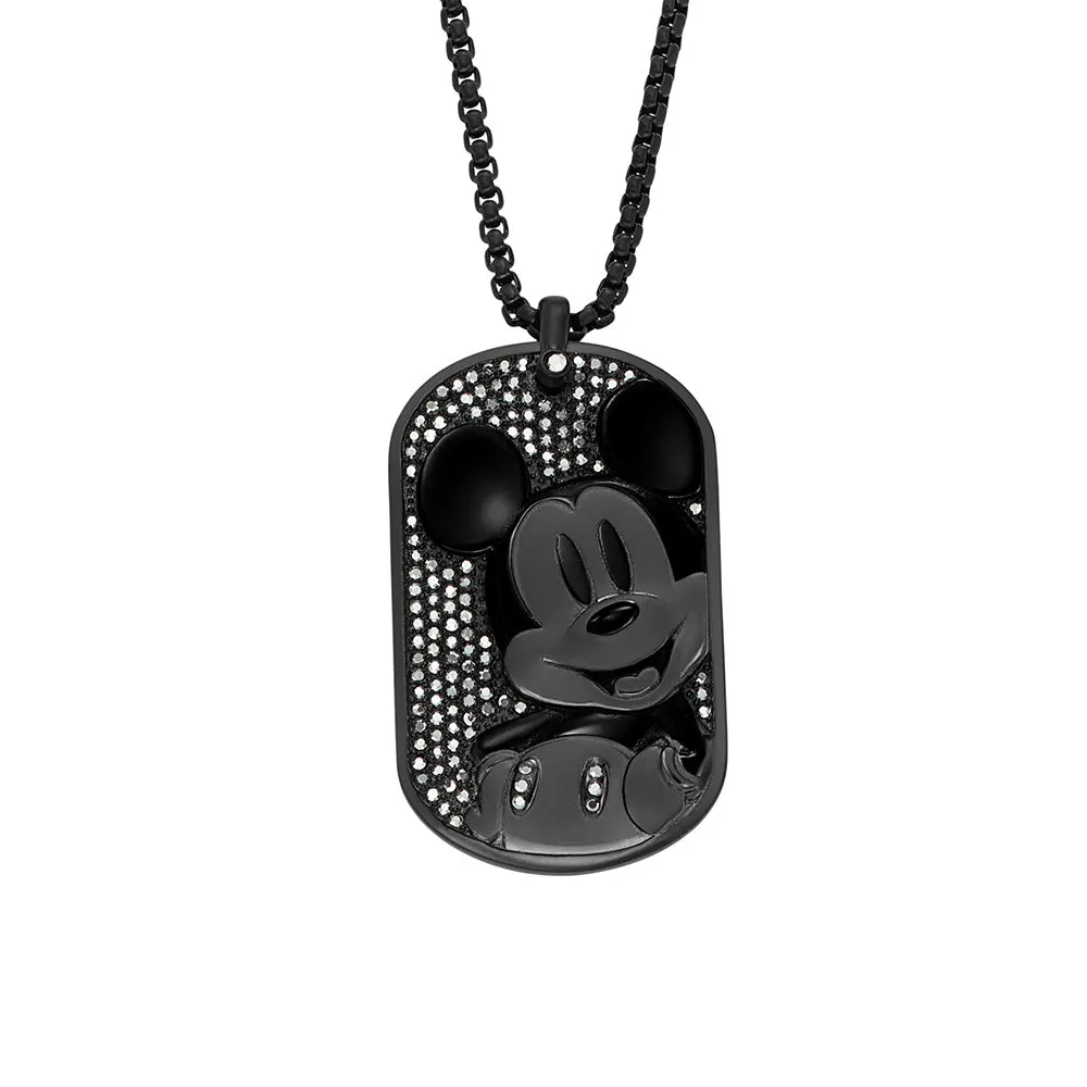 Disney Mickey Mouse Black Tone Stainless Steel Dog Tag Pendant On Chain 100th Disney Anniversary