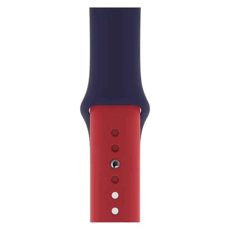 Double Colors Silicone Watch Band for Apple Watch Series 3 & 2 & 1 38mm (Dark Blue Red)