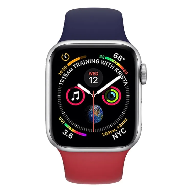 Double Colors Silicone Watch Band for Apple Watch Series 3 & 2 & 1 38mm (Dark Blue Red)