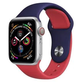 Double Colors Silicone Watch Band for Apple Watch Series 3 & 2 & 1 38mm (Dark Blue Red)