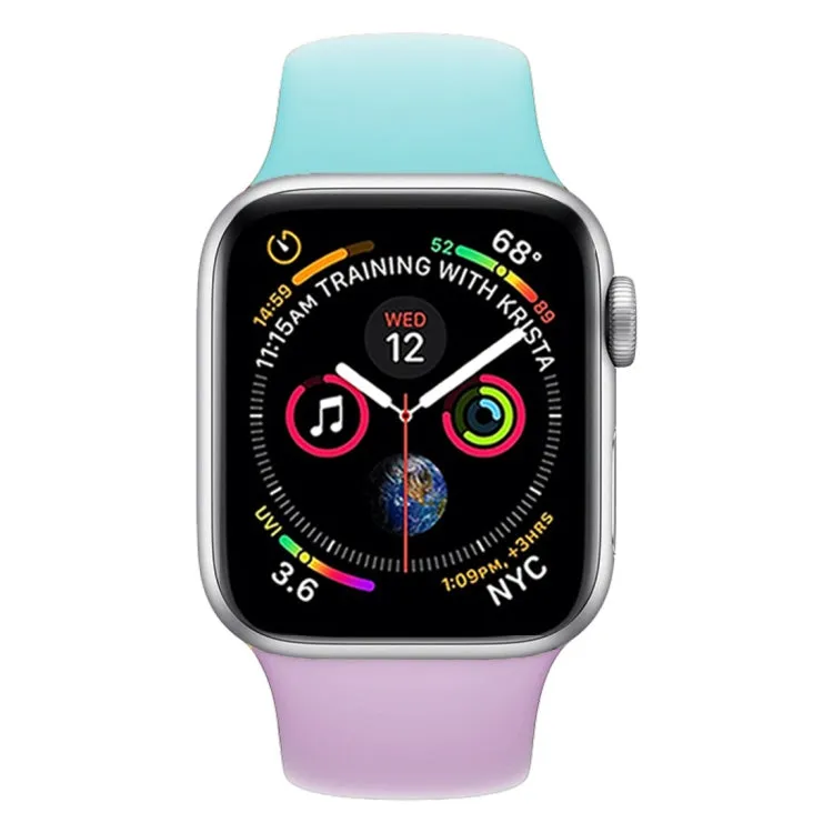 Double Colors Silicone Watch Band for Apple Watch Series 3 & 2 & 1 38mm (Purple Turquoise)