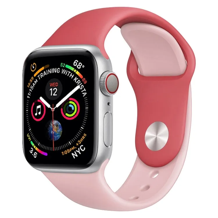 Double Colors Silicone Watch Band for Apple Watch Series 3 & 2 & 1 38mm (Rose Red Light Pink)