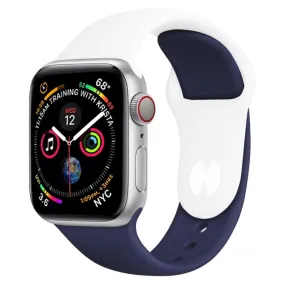 Double Colors Silicone Watch Band for Apple Watch Series 3 & 2 & 1 38mm (White Dark Blue)