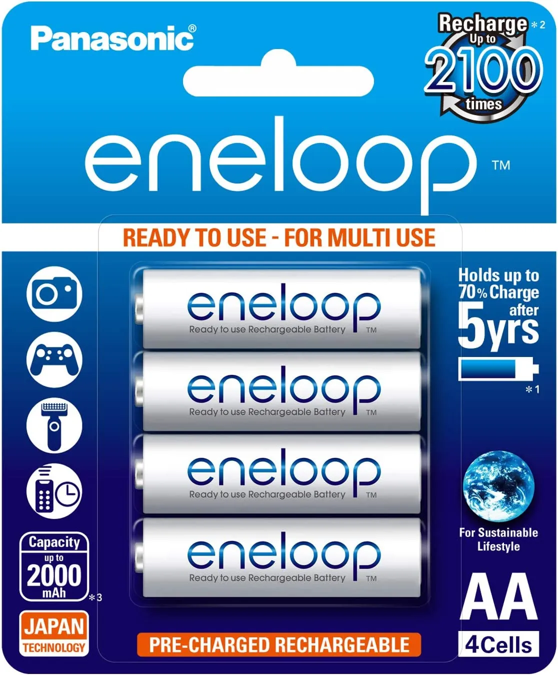 Eneloop AA Rechargeable Batteries x4 (White)