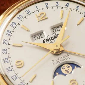 Enicar Triple Calendar Moonphase Yellow Gold Dress Watch