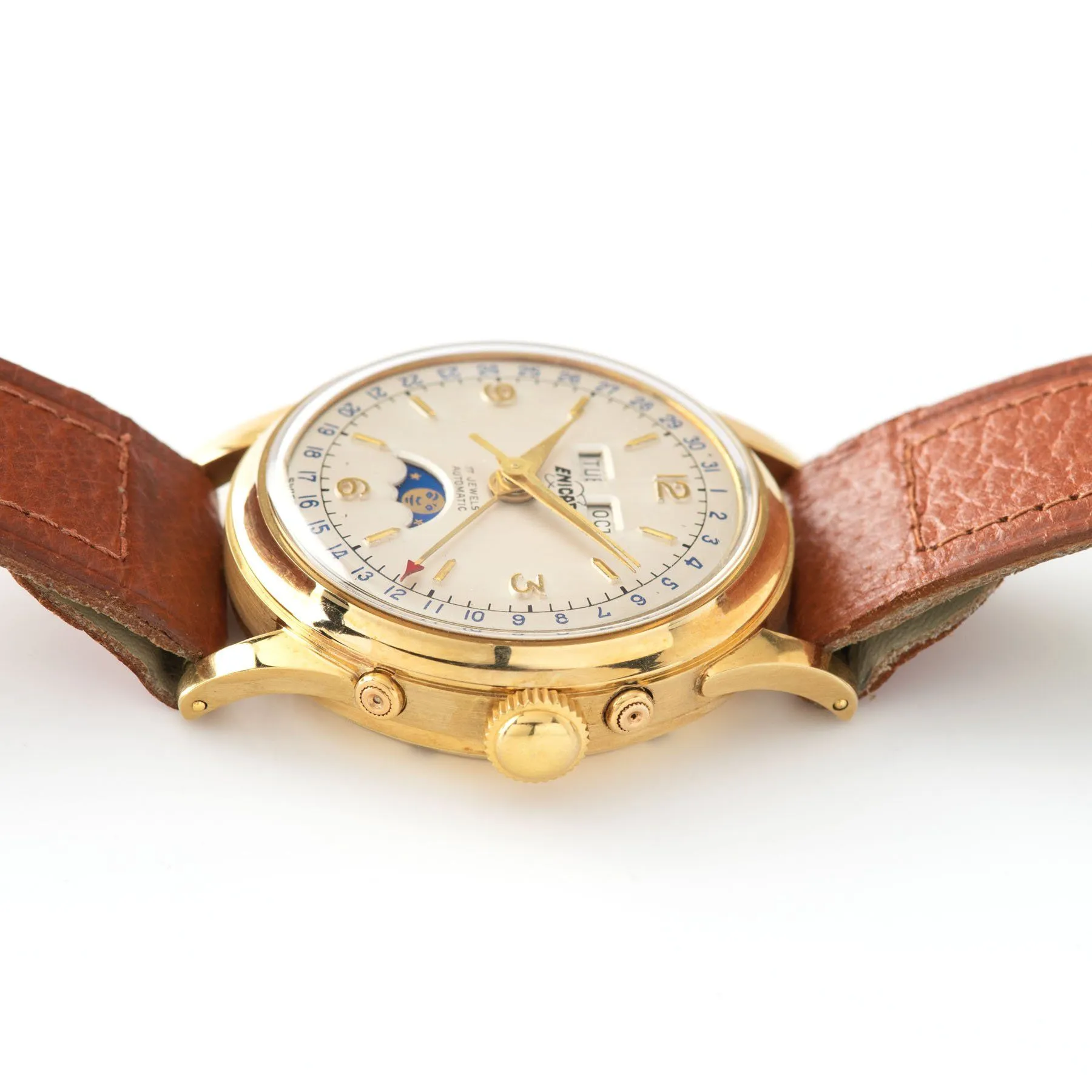 Enicar Triple Calendar Moonphase Yellow Gold Dress Watch