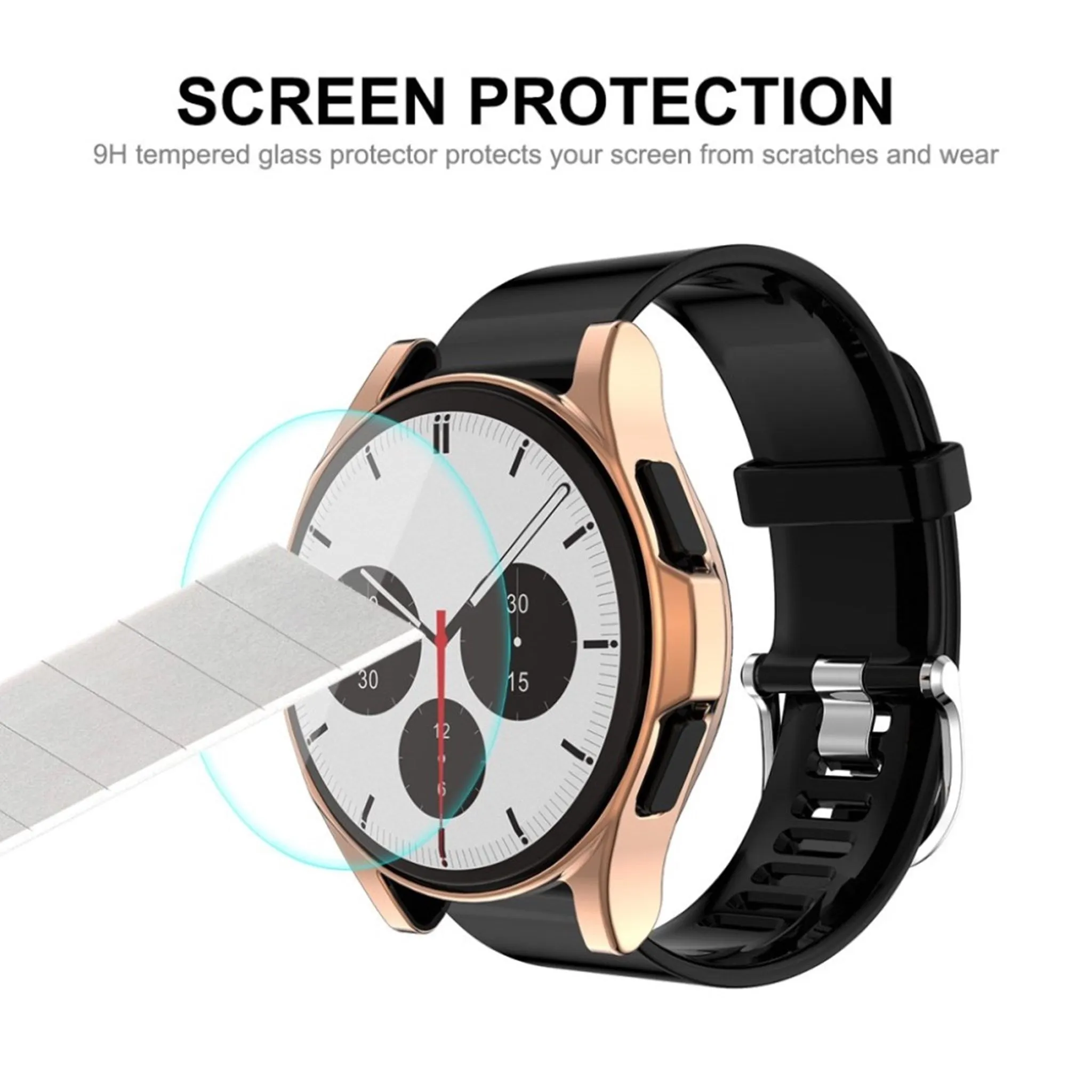 ENKAY 2-in-1 Samsung Galaxy Watch 4 Classic (46mm) TPU cover   tempered glass screen protector - Black