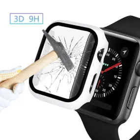 ENKAY Hat-prince Full Coverage PC Case   Tempered Glass Protector for Apple Watch Series 5 / 4 44mm(White)