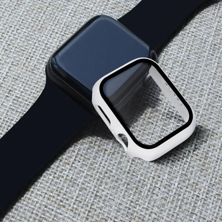 ENKAY Hat-prince Full Coverage PC Case   Tempered Glass Protector for Apple Watch Series 5 / 4 44mm(White)