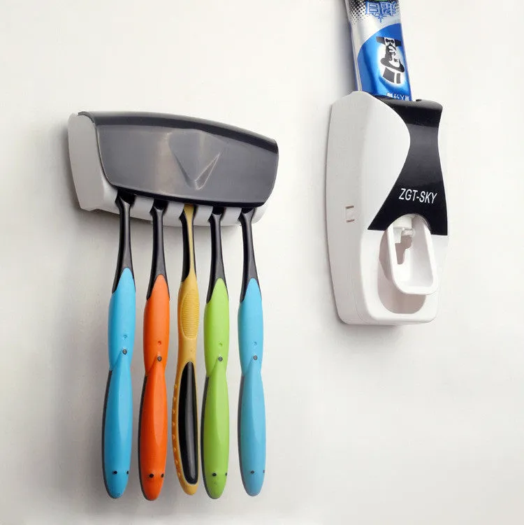 Fashion Automatic Toothpaste Dispenser  Toothbrush Holder Set