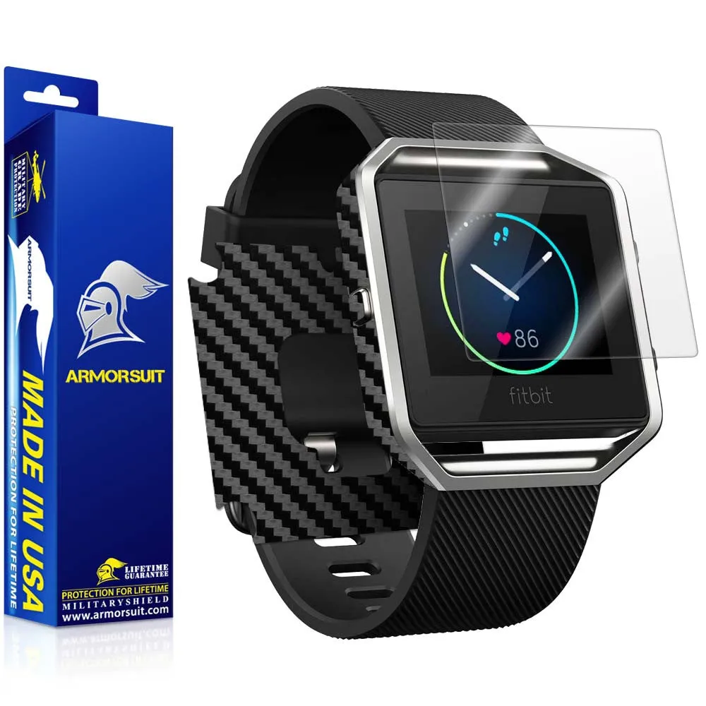 Fitbit Blaze Screen Protector   Black Carbon Fiber Skin