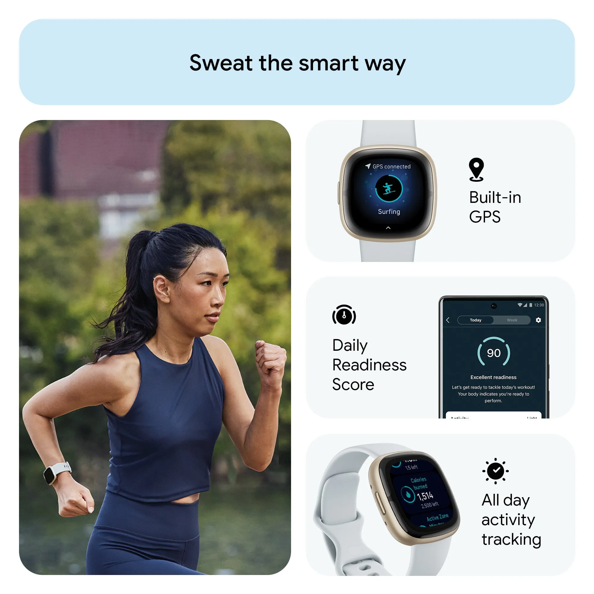 Fitbit Sense 2 Smart Watch - Blue Mist/Soft Gold