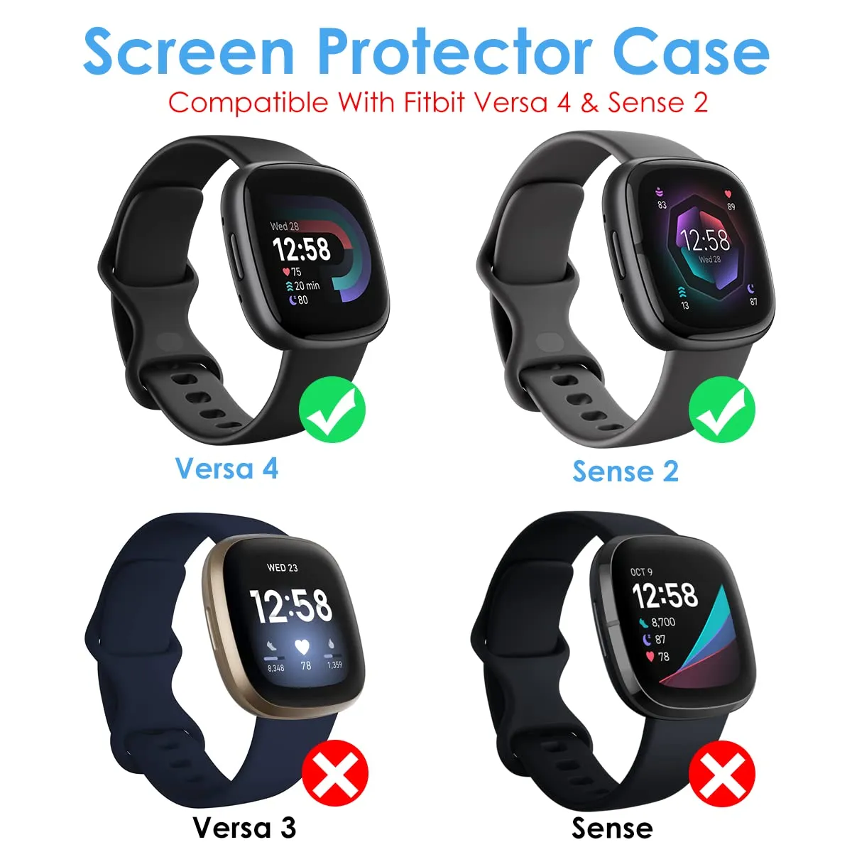 Fitbit Sense2/Versa 4 Screen Protector Case | Soft TPU Plated Bumper Full Protective Case |Pack of 2 |Transparent