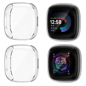 Fitbit Sense2/Versa 4 Screen Protector Case | Soft TPU Plated Bumper Full Protective Case |Pack of 2 |Transparent