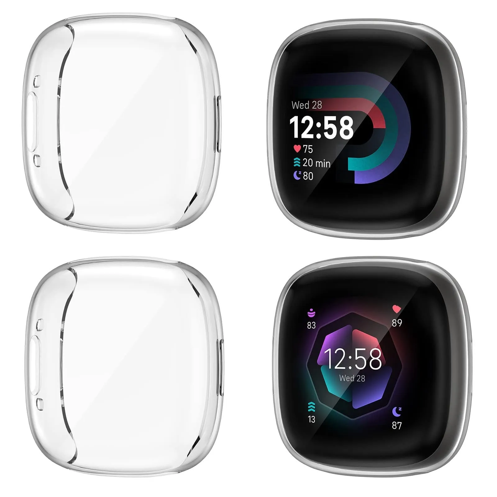 Fitbit Sense2/Versa 4 Screen Protector Case | Soft TPU Plated Bumper Full Protective Case |Pack of 2 |Transparent