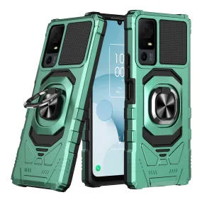 For Alcatel Jitterbug Smart 4 Case [Military Grade] Ring Car Mount Kickstand w/[Tempered Glass] Hybrid Hard PC Soft TPU Shockproof Protective Case - Teal