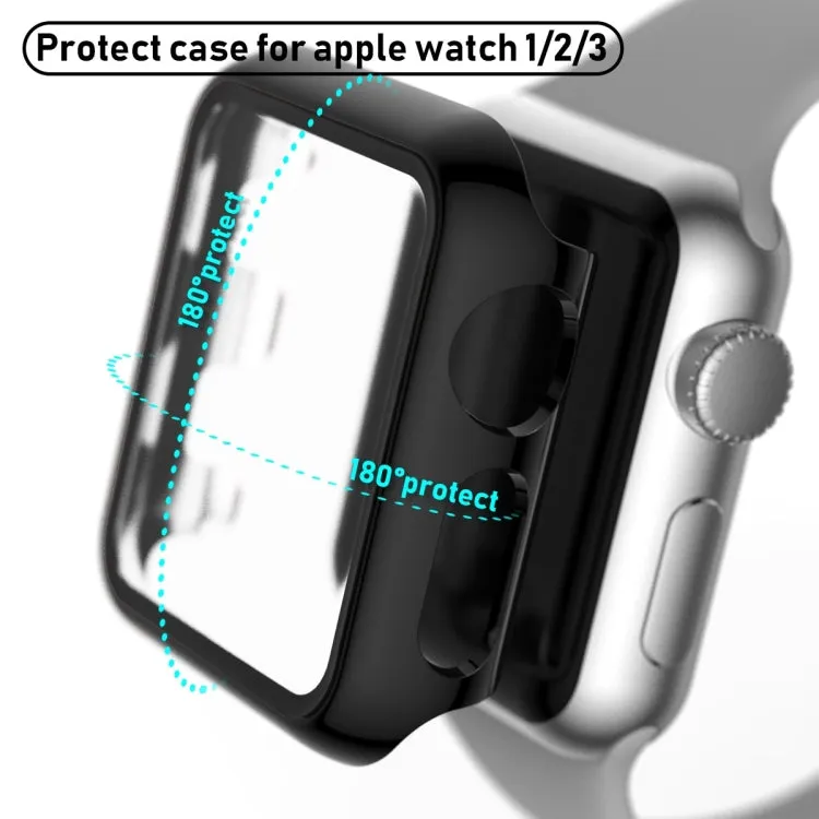 For Apple Watch Series 3 & 2 & 1 38mm Full Coverage Plating Glass Case(Black)