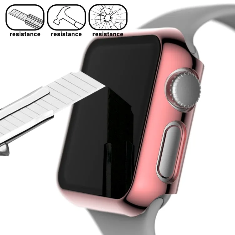 For Apple Watch Series 3 & 2 & 1 38mm Full Coverage Plating Glass Case(Pink)