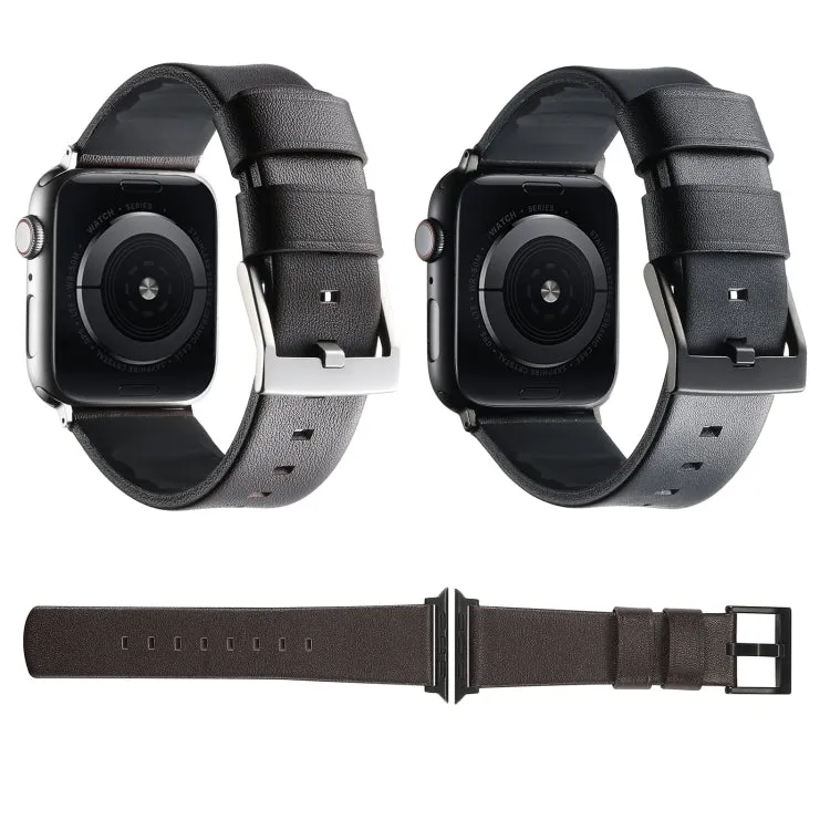 For Apple Watch Series 5 40mm Genuine Leather Hybrid Silicone Watch Band(Black Sliver Buckle)