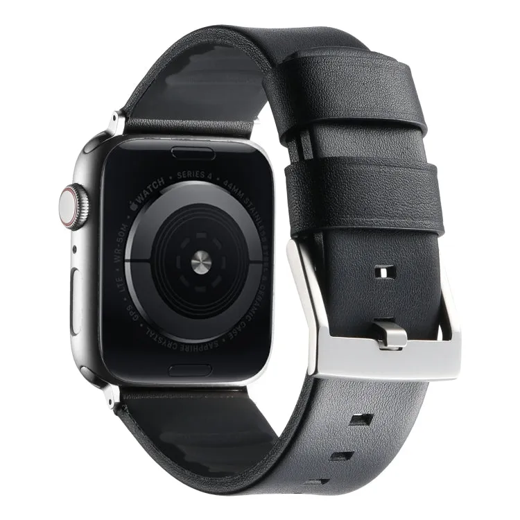 For Apple Watch Series 5 40mm Genuine Leather Hybrid Silicone Watch Band(Black Sliver Buckle)