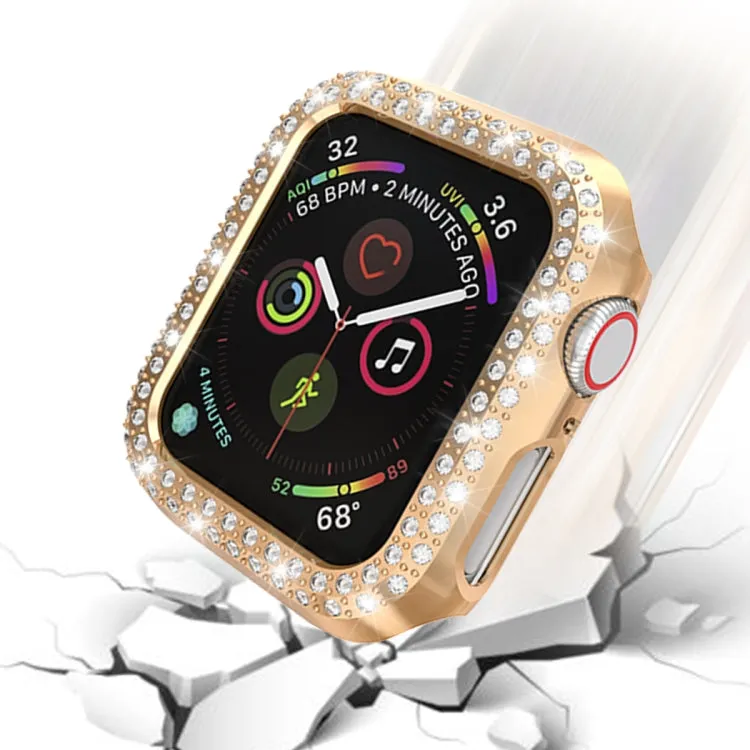 For Apple Watch Series 5 & 4 44mm Double Row Diamonds PC Protective Case(Rose Gold)