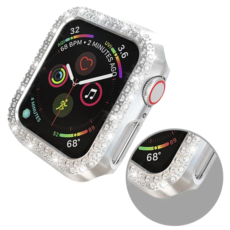 For Apple Watch Series 5 & 4 44mm Double Row Diamonds PC Protective Case(Silver)