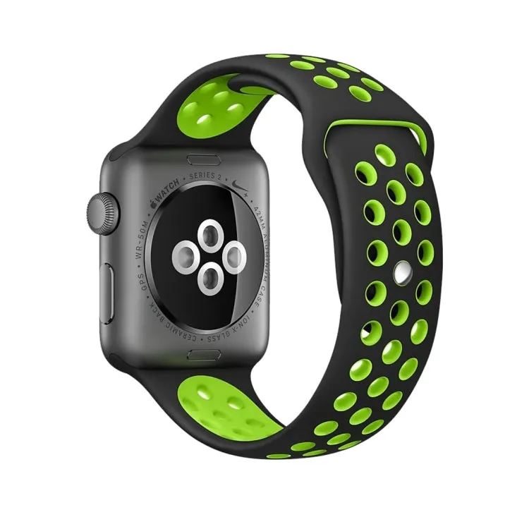 For Apple Watch Series 7 41mm / 6 & SE & 5 & 4 40mm / 3 & 2 & 1 38mm Fashionable Classical Silicone Sport Watch Band (Black Green)