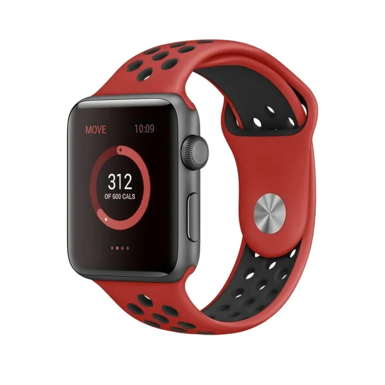 For Apple Watch Series 7 41mm / 6 & SE & 5 & 4 40mm / 3 & 2 & 1 38mm Fashionable Classical Silicone Sport Watch Band(Red Black)