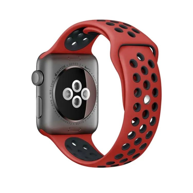 For Apple Watch Series 7 41mm / 6 & SE & 5 & 4 40mm / 3 & 2 & 1 38mm Fashionable Classical Silicone Sport Watch Band(Red Black)