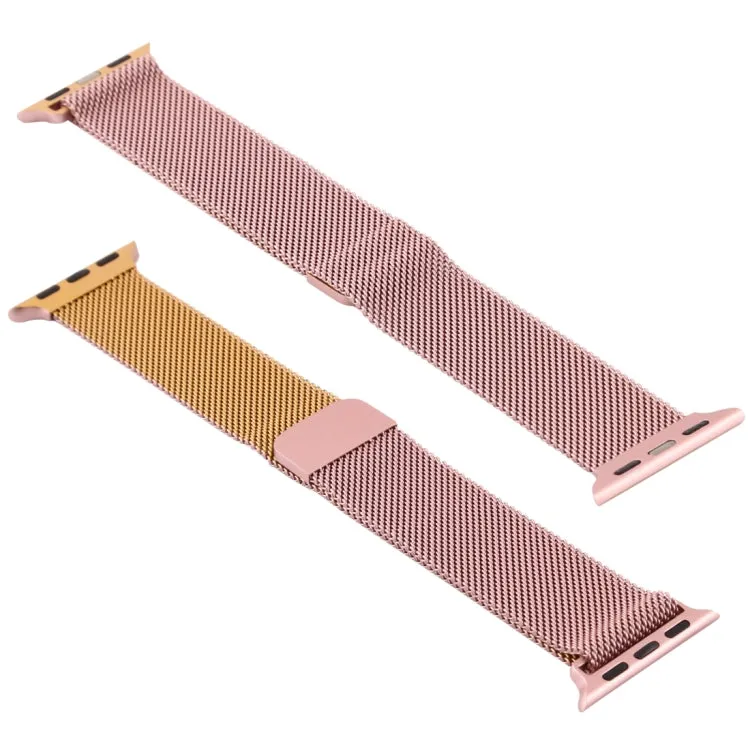 For Apple Watch Series 7 45mm / 6 & SE & 5 & 4 44mm / 3 & 2 & 1 42mm Milanese Gradient Stainless Steel Watch Band(Gold Rose Gold)