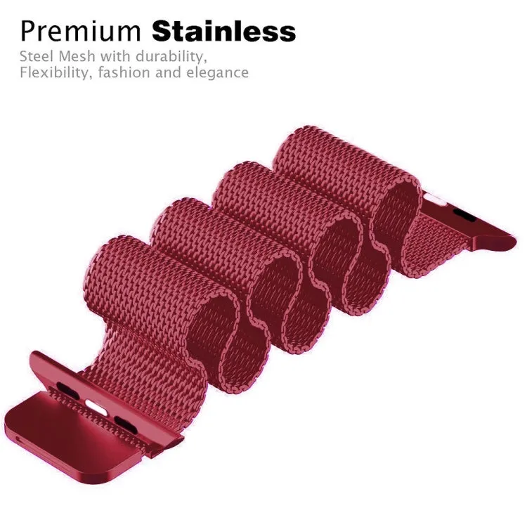 For Apple Watch Series 9&8&7 41mm / 6 & SE & 5 & 4 40mm / 3 & 2 & 1 38mm Milanese Loop Magnetic Stainless Steel Watch Band(Tea Red)