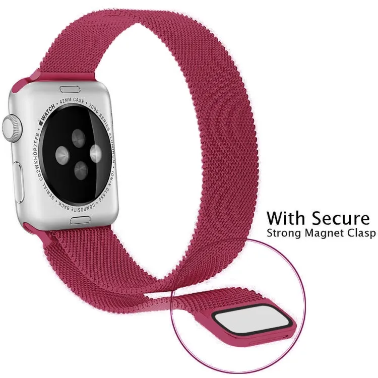 For Apple Watch Series 9&8&7 41mm / 6 & SE & 5 & 4 40mm / 3 & 2 & 1 38mm Milanese Loop Magnetic Stainless Steel Watch Band(Tea Red)