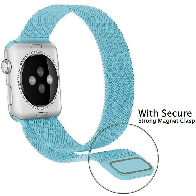 For Apple Watch Series 9&8&7 41mm / 6 & SE & 5 & 4 40mm / 3 & 2 & 1 38mm Milanese Loop Magnetic Stainless Steel Watch Band(Turquoise)