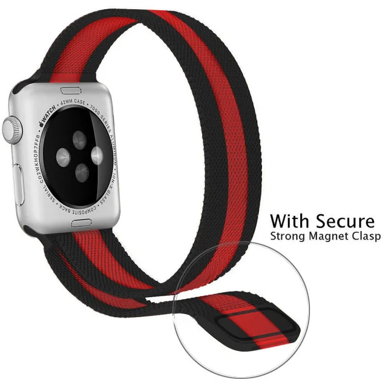 For Apple Watch Series 9&8&7 41mm / SE 3&SE 2&6&SE&5&4 40mm / 3&2&1 38mm Milanese Loop Magnetic Stainless Steel Watch Band(Black Red)