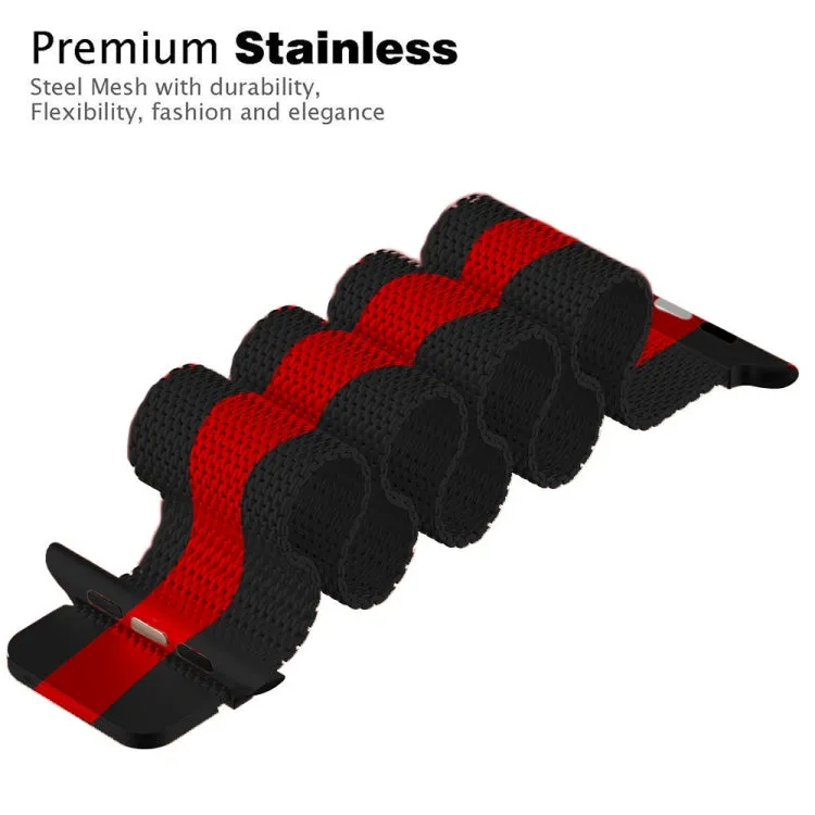 For Apple Watch Series 9&8&7 41mm / SE 3&SE 2&6&SE&5&4 40mm / 3&2&1 38mm Milanese Loop Magnetic Stainless Steel Watch Band(Black Red)