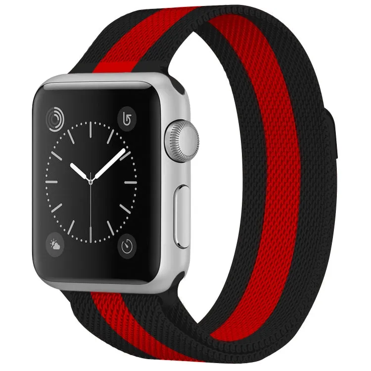 For Apple Watch Series 9&8&7 41mm / SE 3&SE 2&6&SE&5&4 40mm / 3&2&1 38mm Milanese Loop Magnetic Stainless Steel Watch Band(Black Red)