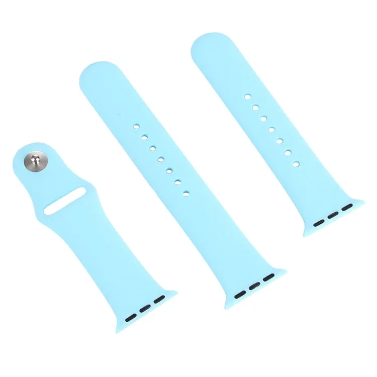 For Apple Watch Ultra 49mm & Watch Ultra 2 49mm / Series 9&8&7 45mm / SE 3&SE 2&6&SE&5&4 44mm / 3&2&1 42mm 3 in 1 Rubber Watch Band with Pin Buckle(Baby Blue)