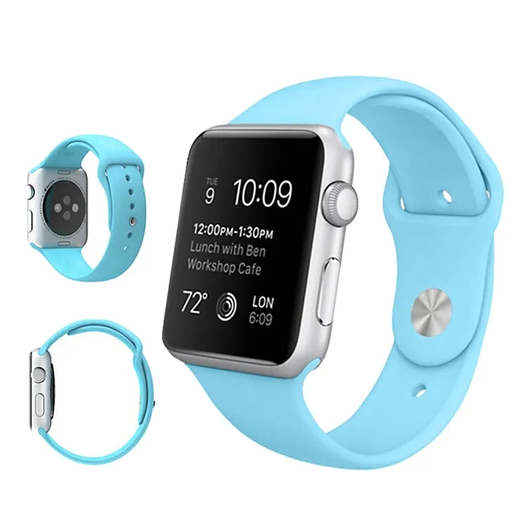 For Apple Watch Ultra 49mm & Watch Ultra 2 49mm / Series 9&8&7 45mm / SE 3&SE 2&6&SE&5&4 44mm / 3&2&1 42mm 3 in 1 Rubber Watch Band with Pin Buckle(Baby Blue)