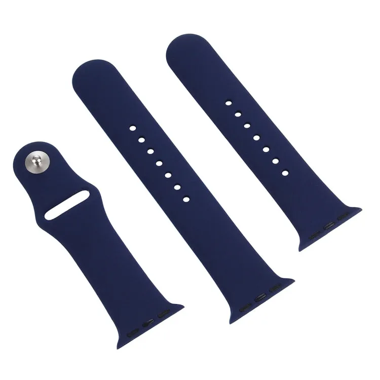 For Apple Watch Ultra 49mm & Watch Ultra 2 49mm / Series 9&8&7 45mm / SE 3&SE 2&6&SE&5&4 44mm / 3&2&1 42mm 3 in 1 Rubber Watch Band with Pin Buckle(Dark Blue)