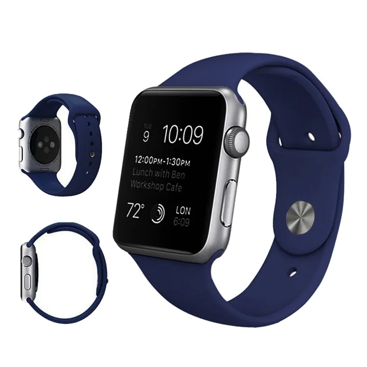 For Apple Watch Ultra 49mm & Watch Ultra 2 49mm / Series 9&8&7 45mm / SE 3&SE 2&6&SE&5&4 44mm / 3&2&1 42mm 3 in 1 Rubber Watch Band with Pin Buckle(Dark Blue)